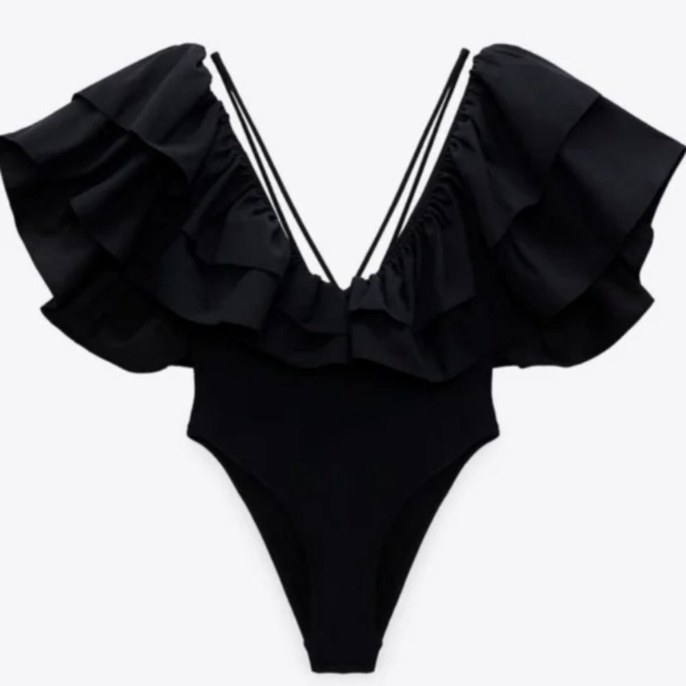 Zara Sleeveless V-Neck Ruffled Swimsuit - M - Picture 9 of 12